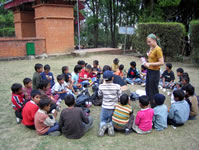 The SCAI kids with volunteer Tiina on a Picnic at Tribhuvan Park